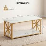 Giantex Farmhouse Coffee Table, 43" Faux Marble Center Table w/Storage & X-Shaped Frames, 2-Tier Modern Accent Cocktail Tea Table, Rectangular Wooden Living Room Tables for Small Spaces, Gold & White