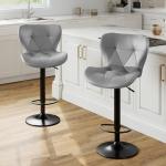 Sweetcrispy Modern Bar Stools Set of 2, Adjustable Faux Leather Upholstered Swivel Bar Stools, Counter Height Bar Chairs with Back for Kitchen Island, Grey