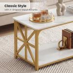 Giantex Farmhouse Coffee Table, 43" Faux Marble Center Table w/Storage & X-Shaped Frames, 2-Tier Modern Accent Cocktail Tea Table, Rectangular Wooden Living Room Tables for Small Spaces, Gold & White