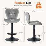 Sweetcrispy Modern Bar Stools Set of 2, Adjustable Faux Leather Upholstered Swivel Bar Stools, Counter Height Bar Chairs with Back for Kitchen Island, Grey