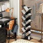 SHEEPAM 10 Tier Tree Book Shelf, Floor Standing Wood Bookshelf for Narrow Space, Storage Organizer Bookshelves for Books/CDs/Magazine, Bookcase with Shelves for Home Office, Living Room - Black