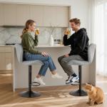 Sweetcrispy Modern Bar Stools Set of 2, Adjustable Faux Leather Upholstered Swivel Bar Stools, Counter Height Bar Chairs with Back for Kitchen Island, Grey