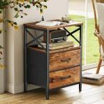 Huuger Nightstands Set of 2, Night Stand with Charger Station, 2 Drawer Side Table with Open Shelf, USB-C Port, End Table for Small Spaces, X Shaped Side Rail, Rustic Brown