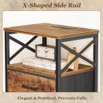 Huuger Nightstands Set of 2, Night Stand with Charger Station, 2 Drawer Side Table with Open Shelf, USB-C Port, End Table for Small Spaces, X Shaped Side Rail, Rustic Brown