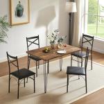 VECELO Dining Table Set for 4, Kitchen Table Set with 4 Chairs for Small Space, Space-Saving and Modern Design, Apartment, Easy to Assemble,Classic Brown