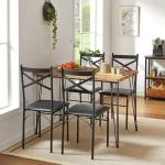 VECELO Dining Table Set for 4, Kitchen Table Set with 4 Chairs for Small Space, Space-Saving and Modern Design, Apartment, Easy to Assemble,Classic Brown