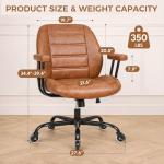 YUNSCEND Brown Leather Office Chair with Quiet Rubber Wheels and Lumbar Support, Mid-Back Ergonomic Desk Chair with Removable Armrests, Height Adjustable Computer Chair for Home Office