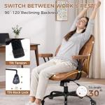 YUNSCEND Brown Leather Office Chair with Quiet Rubber Wheels and Lumbar Support, Mid-Back Ergonomic Desk Chair with Removable Armrests, Height Adjustable Computer Chair for Home Office