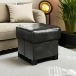 GLAXYFUR Storage Ottoman Cube Folding Footstool PU Leather Storage Bench with Legs, Storage Chest for Living Room, Bedroom, 15.7 x 15.7 x15.7 Inches, Black