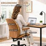 YUNSCEND Brown Leather Office Chair with Quiet Rubber Wheels and Lumbar Support, Mid-Back Ergonomic Desk Chair with Removable Armrests, Height Adjustable Computer Chair for Home Office