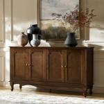 HULALA HOME Sideboard Buffet Cabinet with Storage, 58" Kitchen Farmhouse Wood Credenza Storage Cabinet with 4 Doors & 2 Shelves, Accent Console Table with Solid Wood Legs & Adjustable Shelves, Walnut