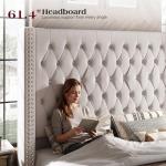 PaPaJet Queen Size Bed Frame with 61.4" Tall Wingback Design Headboard, Velvet Upholstered Platform, Handmade Deep Button Tufting, Solid Wood Legs, No Box Spring Needed, Cream