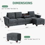 Shintenchi Sectional Couch, Convertible L Shaped Couch with Storage, Modular Sectional Sofa with Storage Ottoman for Living Room, Apartment, Office, Dark Gray