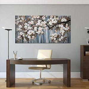 Large Canvas Wall Art for Living Room Wall Decor Abstract White Flower Tree with Gray Driftwood Picture Modern Framed Canvas Prints Artwork Ready to Hang for Bedroom Home Wall Decoration size 24x48