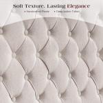 PaPaJet Queen Size Bed Frame with 61.4" Tall Wingback Design Headboard, Velvet Upholstered Platform, Handmade Deep Button Tufting, Solid Wood Legs, No Box Spring Needed, Cream