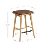 Nathan James Barker Classic Counter Height Wood Barstool with Leather Removable Cushion, Backless Island 24" Bar Stool for Kitchen, Chestnut Brown
