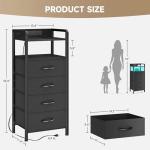 Lazzanto Night Stand Bedside Table Bedroom - Tall Nightstand with Charging Station & LED Light Strip, Bed Side Table with Storage Shelf & 4 Fabric Drawers, 2 U-S-B Ports & 2 AC Outlets