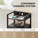 Lazzanto Night Stand Bedside Table Bedroom - Tall Nightstand with Charging Station & LED Light Strip, Bed Side Table with Storage Shelf & 4 Fabric Drawers, 2 U-S-B Ports & 2 AC Outlets