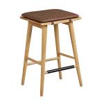 Nathan James Barker Classic Counter Height Wood Barstool with Leather Removable Cushion, Backless Island 24" Bar Stool for Kitchen, Chestnut Brown