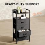 Lazzanto Night Stand Bedside Table Bedroom - Tall Nightstand with Charging Station & LED Light Strip, Bed Side Table with Storage Shelf & 4 Fabric Drawers, 2 U-S-B Ports & 2 AC Outlets