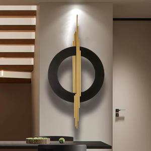 JFUJFU Large Black And Gold Metal Art 3d Wall Decor with Geometric Round & Line for Living Room & Bedroom