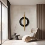 JFUJFU Large Black And Gold Metal Art 3d Wall Decor with Geometric Round & Line for Living Room & Bedroom