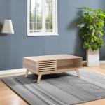 mopio Ensley Coffee Table with Storage, Mid Century Modern, Farmhouse Wood Coffee Table for Living Room Fluted (Oak)