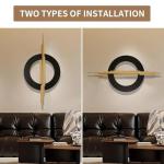 JFUJFU Large Black And Gold Metal Art 3d Wall Decor with Geometric Round & Line for Living Room & Bedroom