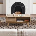mopio Ensley Coffee Table with Storage, Mid Century Modern, Farmhouse Wood Coffee Table for Living Room Fluted (Oak)