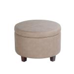 Homepop Home Decor | Upholstered Faux Leather Round Storage Ottoman | Ottoman with Storage for Living Room & Bedroom, Taupe Brown