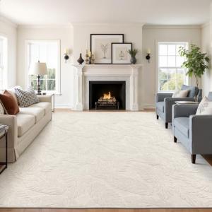 Pauwer Area Rugs for Living Room 8x10, Machine Washable Non Slip Neutral Boho Modern Rug, Soft Fluffy Carpet for Bedroom Dining Room Nursery Office Indoor Farmhouse, Beige