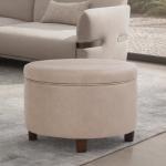 Homepop Home Decor | Upholstered Faux Leather Round Storage Ottoman | Ottoman with Storage for Living Room & Bedroom, Taupe Brown