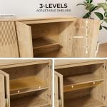 Nidouillet Fluted Storage Cabinets, 4-Door Console Cabinet & Sideboard Buffet with Reinforced Metal Corner Braces, Sturdy TV Stand and Coffee Bar for Living Room, Kitchen, Dining Room, Natural Oak