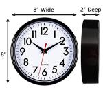 Bernhard Products Black Wall Clock 8" Silent Non-Ticking Quality Quartz Battery Operated Small Clock for Home/Office/Kitchen/Classroom/Bedroom Easy to Read
