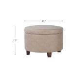 Homepop Home Decor | Upholstered Faux Leather Round Storage Ottoman | Ottoman with Storage for Living Room & Bedroom, Taupe Brown