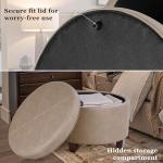 Homepop Home Decor | Upholstered Faux Leather Round Storage Ottoman | Ottoman with Storage for Living Room & Bedroom, Taupe Brown