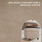 Homepop Home Decor | Upholstered Faux Leather Round Storage Ottoman | Ottoman with Storage for Living Room & Bedroom, Taupe Brown