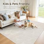 Pauwer Area Rugs for Living Room 8x10, Machine Washable Non Slip Neutral Boho Modern Rug, Soft Fluffy Carpet for Bedroom Dining Room Nursery Office Indoor Farmhouse, Beige