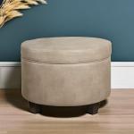 Homepop Home Decor | Upholstered Faux Leather Round Storage Ottoman | Ottoman with Storage for Living Room & Bedroom, Taupe Brown