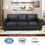 Couchus Mid-Century Vintage Sofa Couches with Rivet Design,3-Seater Sofa,Removable Sofa Cover Upholstered Cushions and Solid Wood Frame (Grey, 3-Seater)