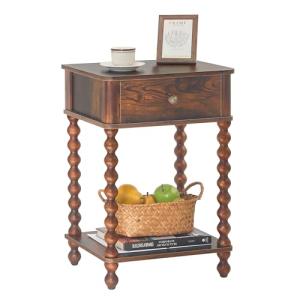 AWASEN Nightstand, Mid Century Modern Night Stand with Drawer for Living Room, Modern Bedside End Table with Spindle Wood Legs for Bedroom, Office, Rustic Brown