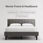 Nectar Bed Frame & Headboard - Grey - Twin - 8 Inch Legs and Sturdy Wooden Slats for Support - Contemporary and Durable Upholstery - Holds Up to 700 Pounds - Easy Assembly