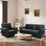 Couchus Mid-Century Vintage Sofa Couches with Rivet Design,3-Seater Sofa,Removable Sofa Cover Upholstered Cushions and Solid Wood Frame (Grey, 3-Seater)