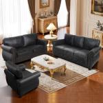 Couchus Mid-Century Vintage Sofa Couches with Rivet Design,3-Seater Sofa,Removable Sofa Cover Upholstered Cushions and Solid Wood Frame (Grey, 3-Seater)