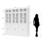 TUSY 85.5" Modern Tall Bookcase with Glass Doors, 7-Tier Wood Bookshelf with Storage for Home Office, Large Curio Cabinet for Living Room, Office, Bedroom, Family Room (White, BBB)