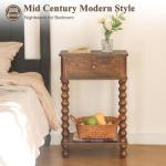AWASEN Nightstand, Mid Century Modern Night Stand with Drawer for Living Room, Modern Bedside End Table with Spindle Wood Legs for Bedroom, Office, Rustic Brown