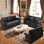 Couchus Mid-Century Vintage Sofa Couches with Rivet Design,3-Seater Sofa,Removable Sofa Cover Upholstered Cushions and Solid Wood Frame (Grey, 3-Seater)