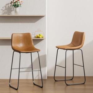 VENDORZ 26 Inch Counter Height Bar Stools Set of 2, Leather Whiskey Counter Stools, Counter Height Bar Chairs with Back, Height Barstool with Metal Legs and Footrest, Modern Armless Kitchen Barstool