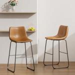 VENDORZ 26 Inch Counter Height Bar Stools Set of 2, Leather Whiskey Counter Stools, Counter Height Bar Chairs with Back, Height Barstool with Metal Legs and Footrest, Modern Armless Kitchen Barstool