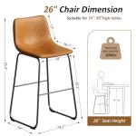 VENDORZ 26 Inch Counter Height Bar Stools Set of 2, Leather Whiskey Counter Stools, Counter Height Bar Chairs with Back, Height Barstool with Metal Legs and Footrest, Modern Armless Kitchen Barstool